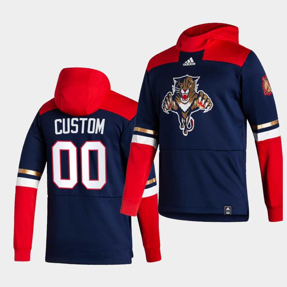 Men Florida Panthers 00 Custom Blue NHL 2021 Adidas Pullover Hoodie Jersey